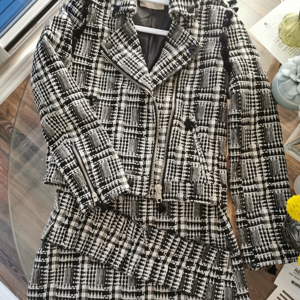 Moon River cropped tweed jacket and skirt